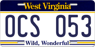 WV license plate OCS053
