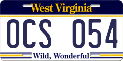 WV license plate OCS054