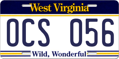 WV license plate OCS056