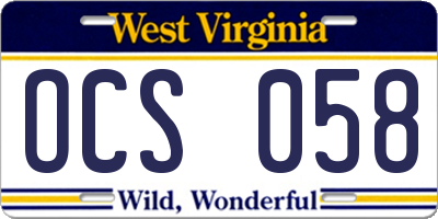 WV license plate OCS058