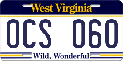 WV license plate OCS060