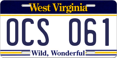 WV license plate OCS061