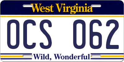 WV license plate OCS062