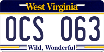 WV license plate OCS063