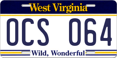 WV license plate OCS064