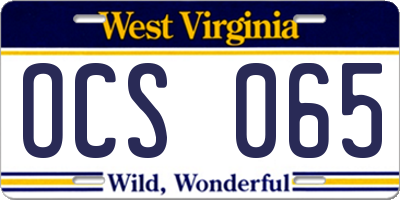 WV license plate OCS065