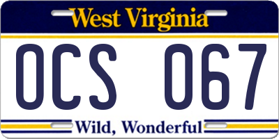 WV license plate OCS067