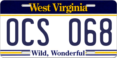 WV license plate OCS068