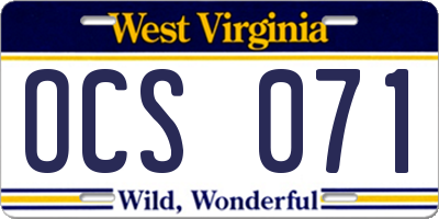 WV license plate OCS071