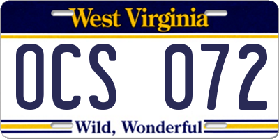 WV license plate OCS072