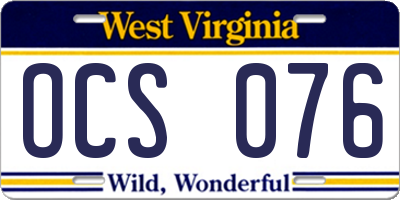 WV license plate OCS076