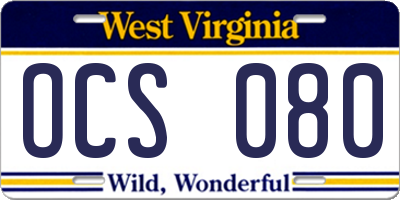 WV license plate OCS080