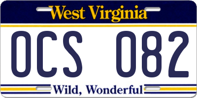 WV license plate OCS082