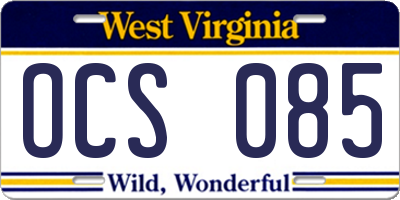 WV license plate OCS085