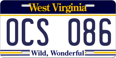 WV license plate OCS086
