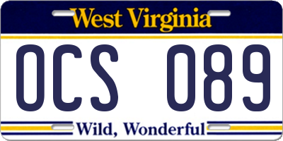 WV license plate OCS089