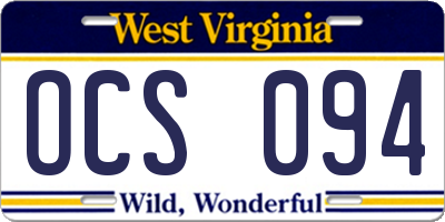 WV license plate OCS094