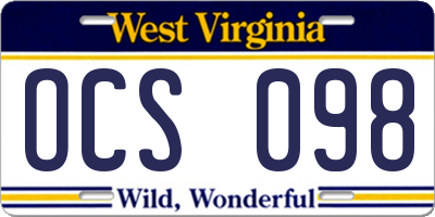WV license plate OCS098
