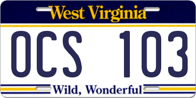 WV license plate OCS103