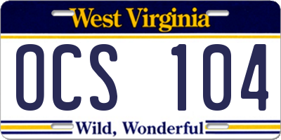 WV license plate OCS104