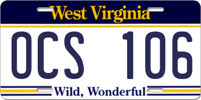 WV license plate OCS106