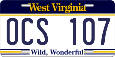 WV license plate OCS107