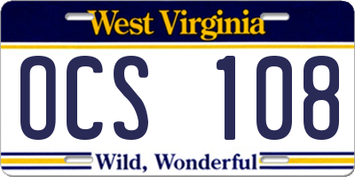 WV license plate OCS108