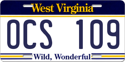WV license plate OCS109