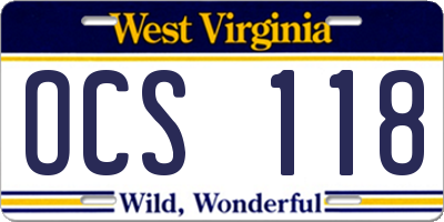 WV license plate OCS118