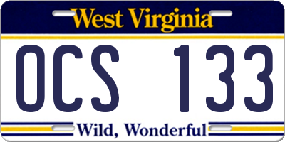 WV license plate OCS133