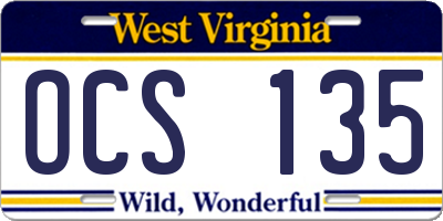 WV license plate OCS135