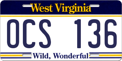 WV license plate OCS136