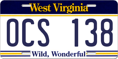 WV license plate OCS138