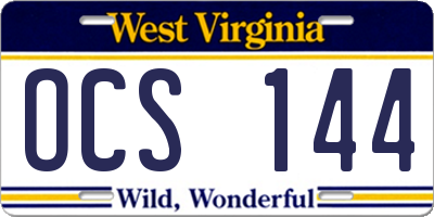 WV license plate OCS144
