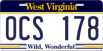 WV license plate OCS178