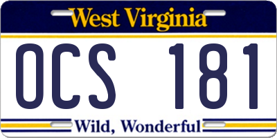 WV license plate OCS181