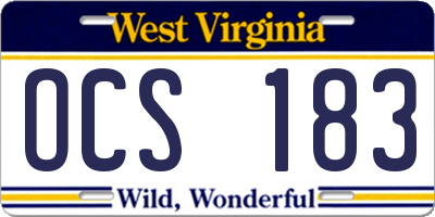 WV license plate OCS183