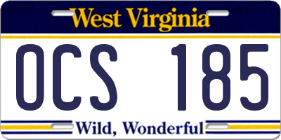 WV license plate OCS185