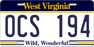 WV license plate OCS194