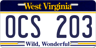 WV license plate OCS203