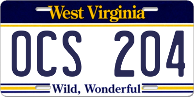 WV license plate OCS204