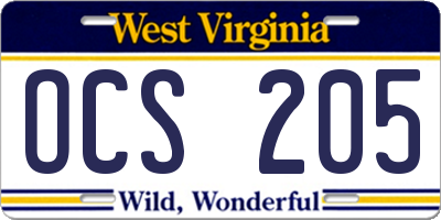 WV license plate OCS205