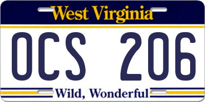 WV license plate OCS206