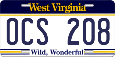 WV license plate OCS208