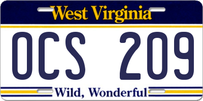 WV license plate OCS209
