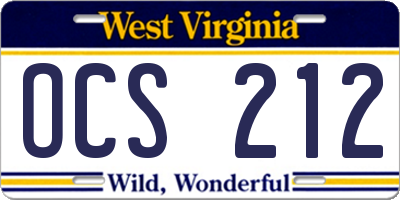 WV license plate OCS212