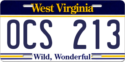 WV license plate OCS213