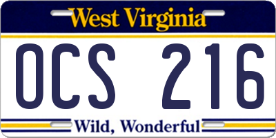 WV license plate OCS216