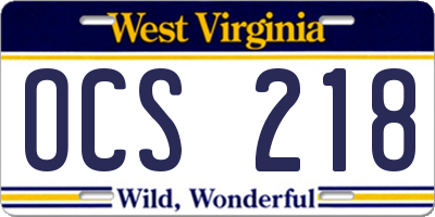 WV license plate OCS218