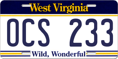 WV license plate OCS233